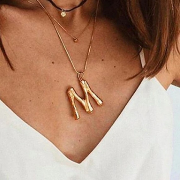 Bamboo letter necklace initial alphabet monogram - Picture 2 of 8